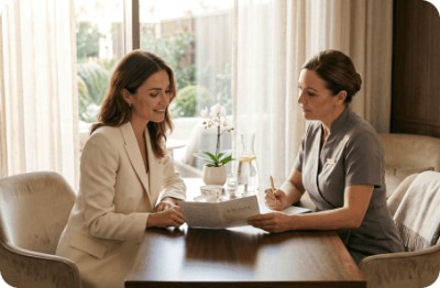Patient discussing PRF treatment options with a clinician during a consultation