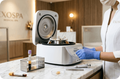 Clinician preparing PRF from blood samples in a centrifuge