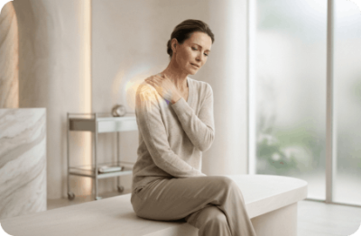 Woman holding her shoulder due to joint discomfort