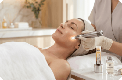 Woman receiving PRF + Dermosome™ microneedling facial treatment